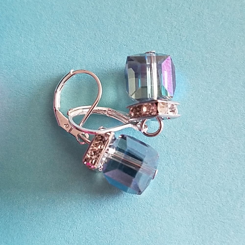Blue crystal earrings sterling silver handmade